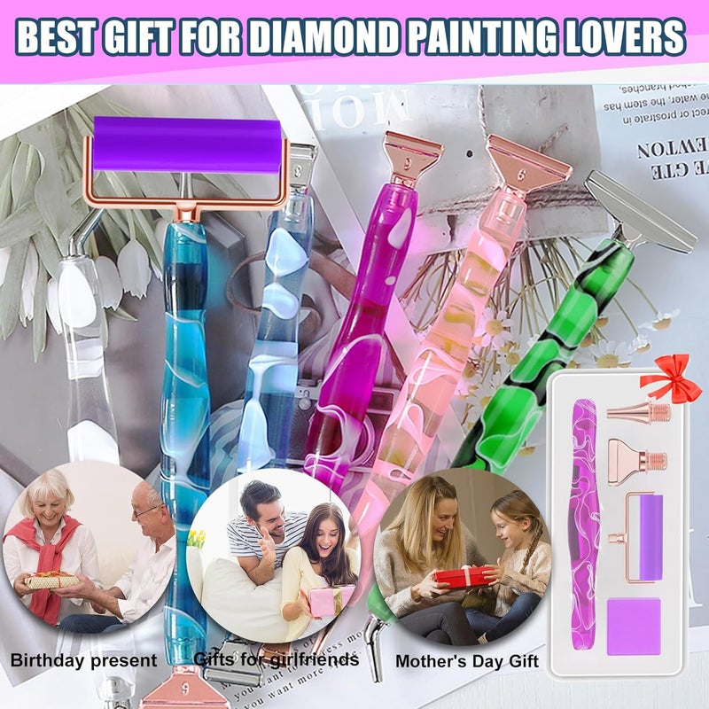 Heyseri 10PCS Diamond Painting Pen Accessories Tools Set, Ergonomic Diamond Art Pen and 6 Painting Glue Clay, Exquisite Stainless Steel Metal Pen Tips, Comfort Grip and Faster Drilling (Purple) - Image 5
